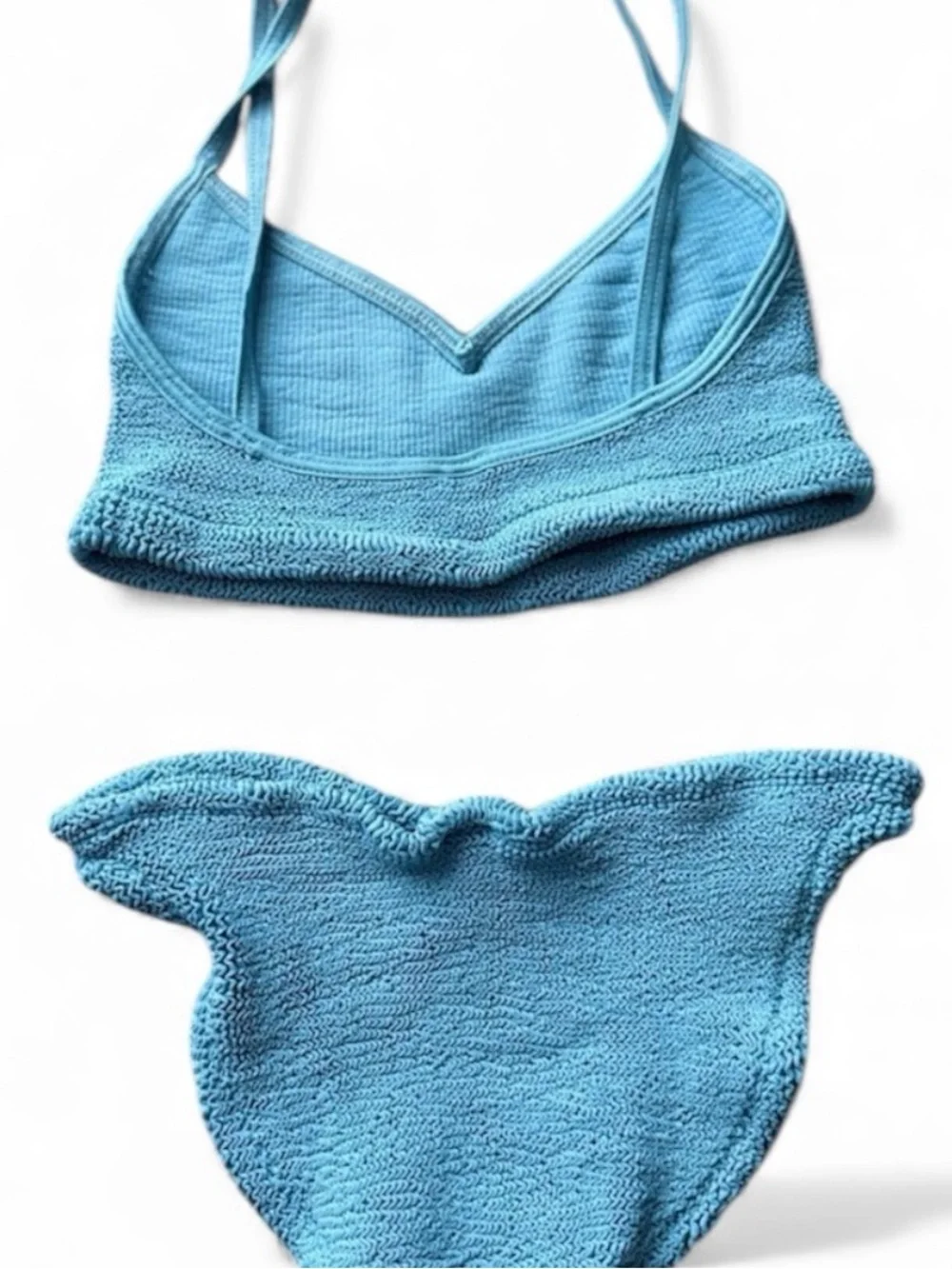 Hunza G Virginia Crinkle Light Blue Bikini Set Swimsuit Tankini OS